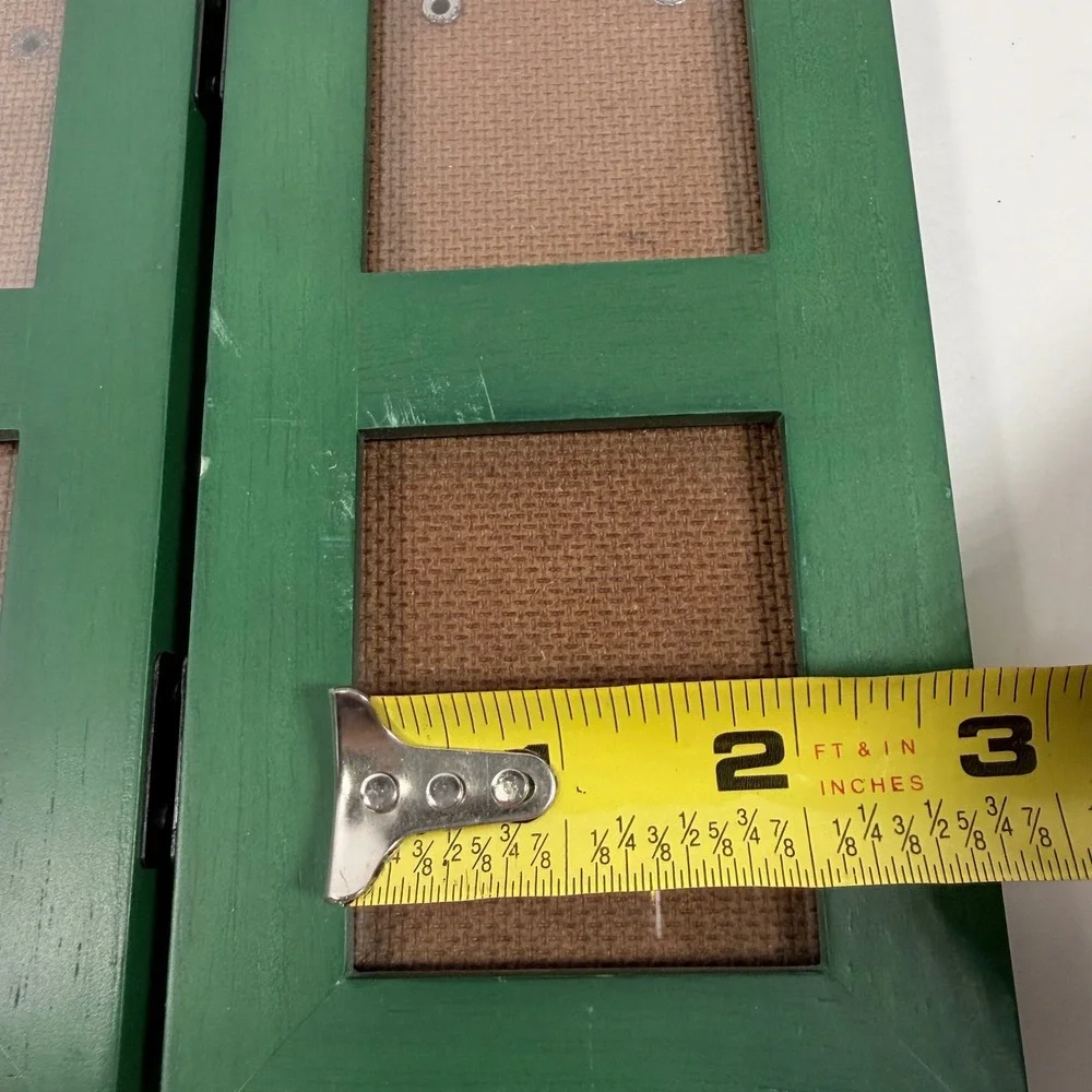 Green Wood Tri-Fold Picture Frame 6 Opening Hinged Cottagecore Tabletop Decor